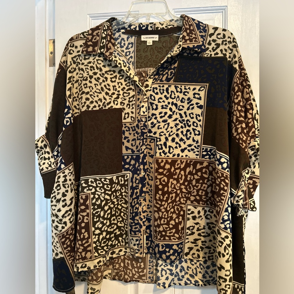 Eesome Leopard Print Button Down Top With Dolman … - image 1